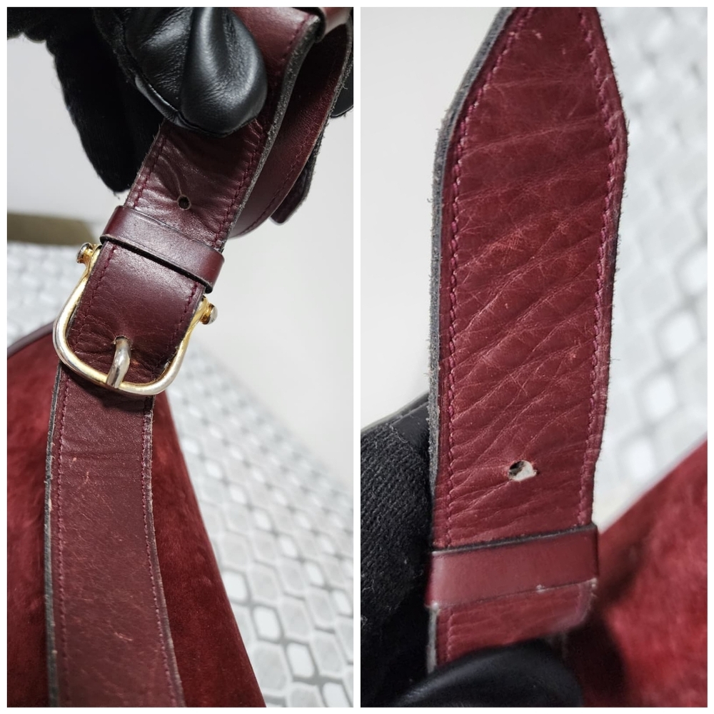 CELINE VINTAGE SULKY SUEDE CARRIAGE SHOULDER BAG BURGUNDY - Picture 10 of 15
